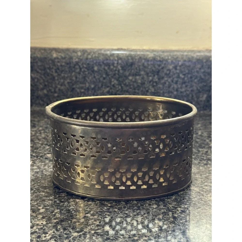 Vintage Brass Oval Display Trinket Basket Filigree Decorative Catch All